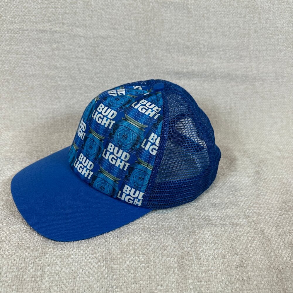 Bud Light Trucker Hat Beer Logo Snapback Mesh Baseball Cap Blue